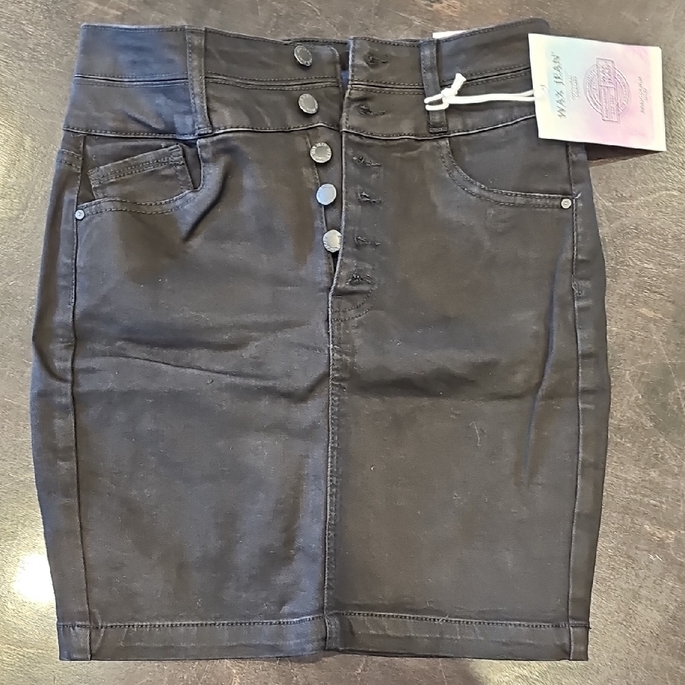 Wax Jean Dark Black Denim Mini Skirt Size S NEW